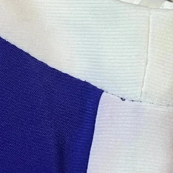 CHAPS DRESS STRAIGHT MIDI PURPLE & WHITE CINCHED WAIST SLEEVELESS STRETCH LARGE - Picture 5 of 5